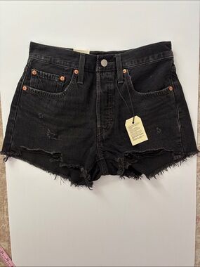 Levi's Black Distressed High-Rise 501 Denim Shorts Size 26
